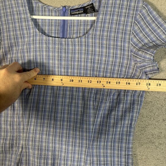 Vintage Patagonia Puckerware Dress Women’s Size 10 Blue Plaid Y2K 90 Cottage - Picture 7 of 13